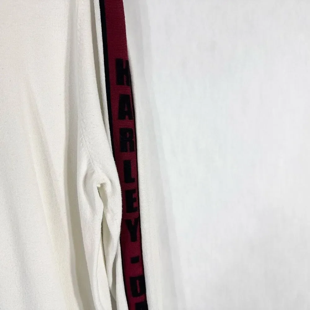 Harley Davidson XL Sweater‎ Y2K VTG Spell Out Sleeves Ribbed White Knit 1102